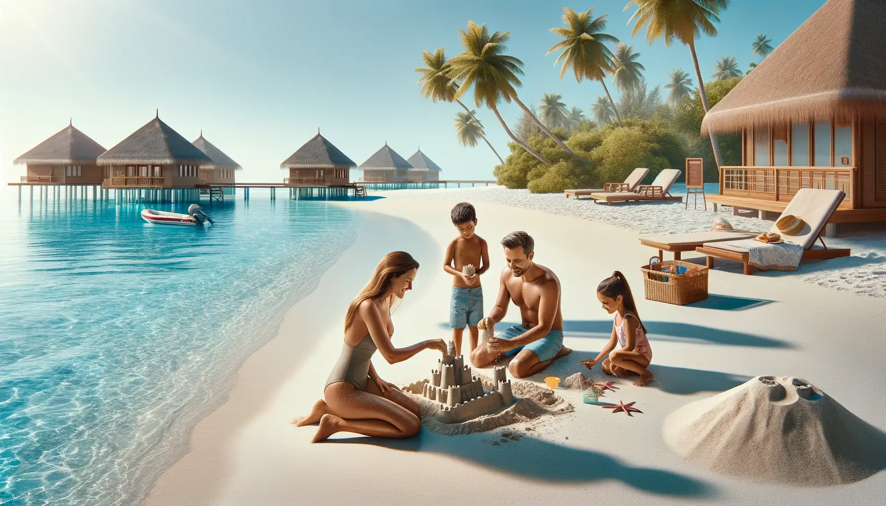 Rodzina siedząca na plaży na wakacjach