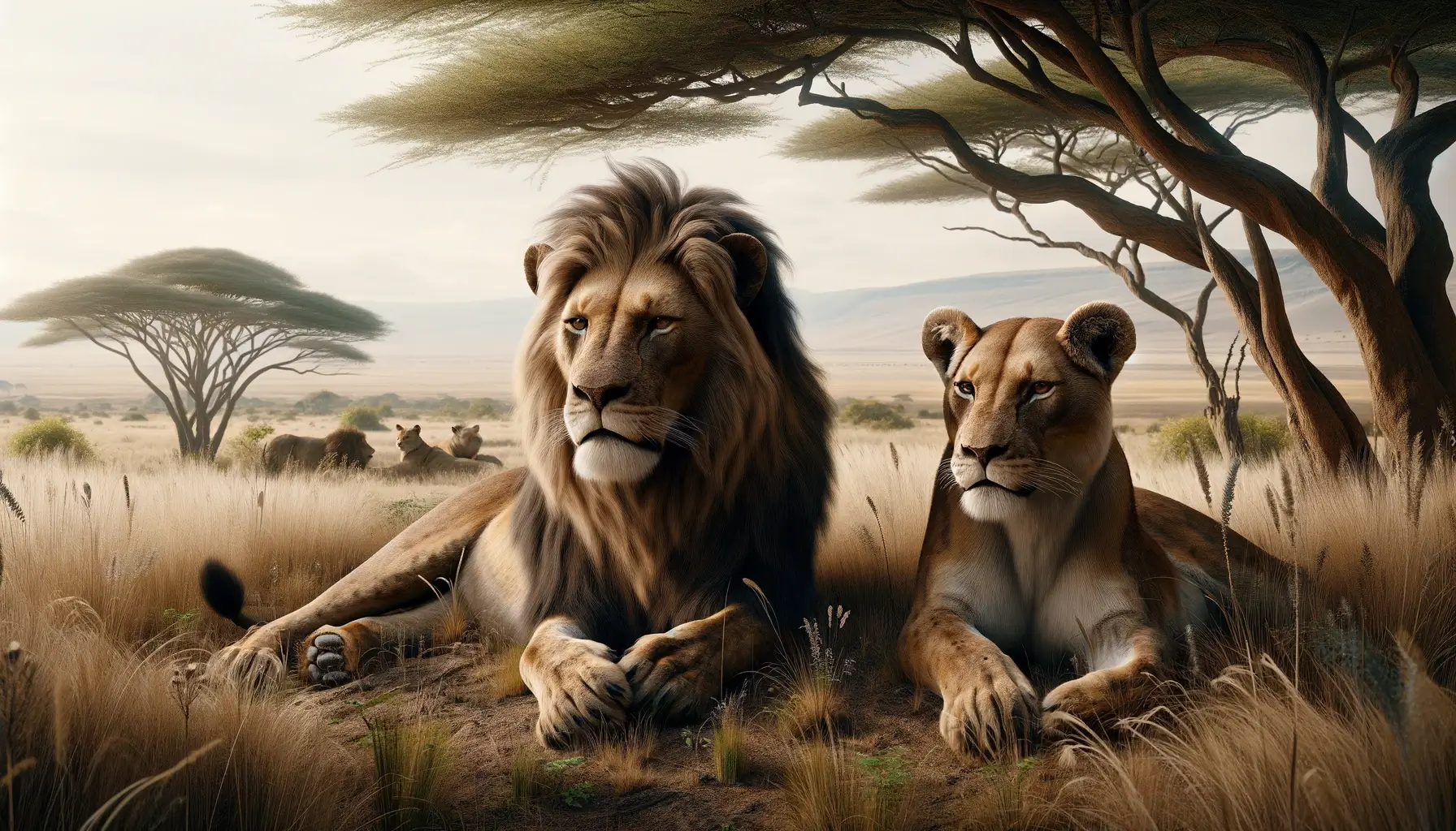 Lwy leżące na sawannie w Kenii